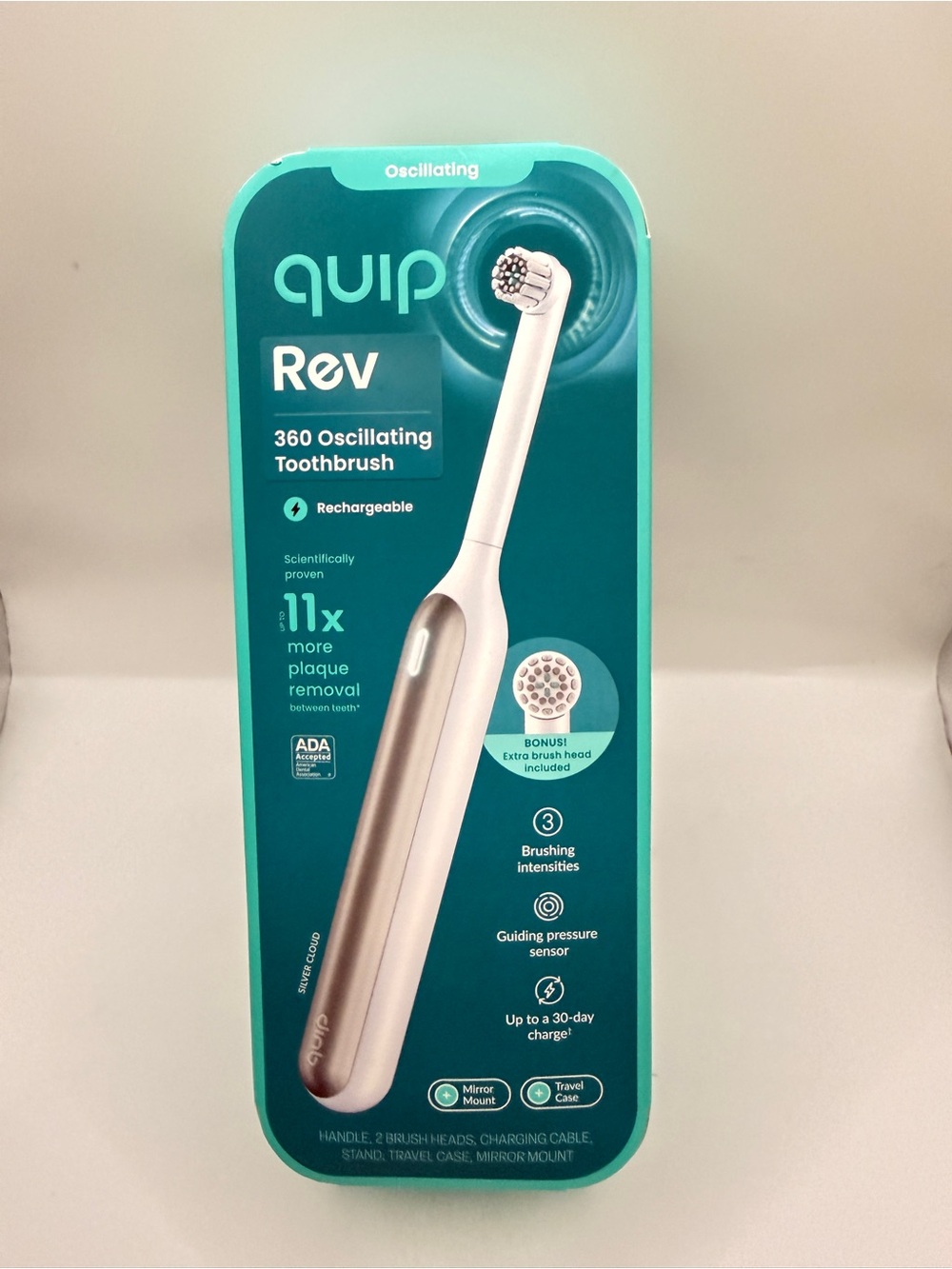 quip Rev 360 Oscillating Toothbrush - Teal/White - Picture 2 of 4